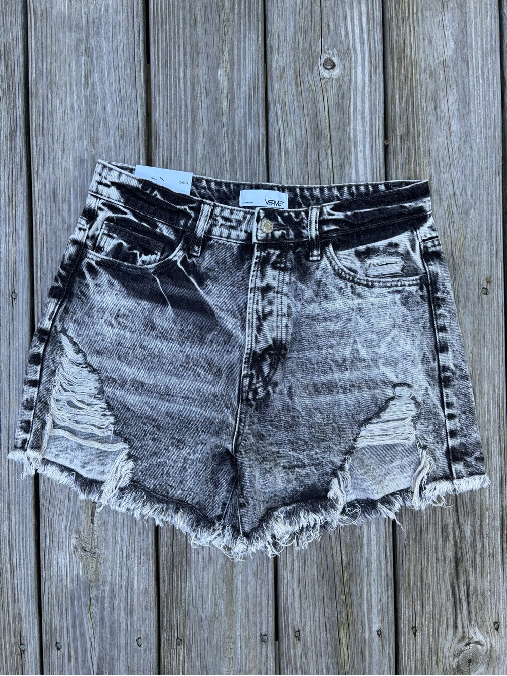VERVET Black Acid Wash Distressed High Rise Y2K Style Grunge Denim Shorts Size L